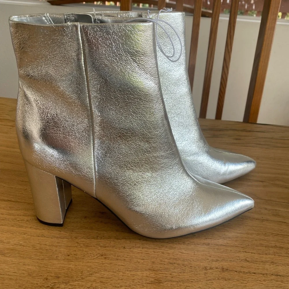 Marc Fisher Silver Metallic Mid Shaft Point Toe Heeled Boots Women’s 11 NWT - Picture 6 of 9